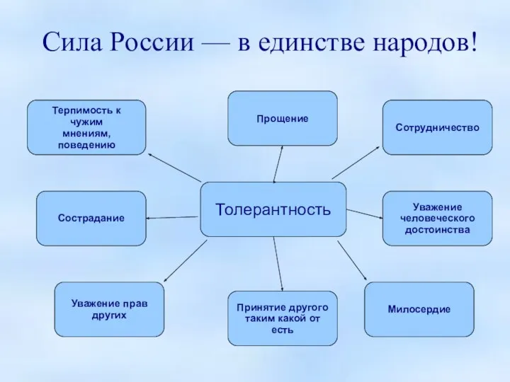 Сила России — в единстве народов! Толерантность Терпимость к чужим