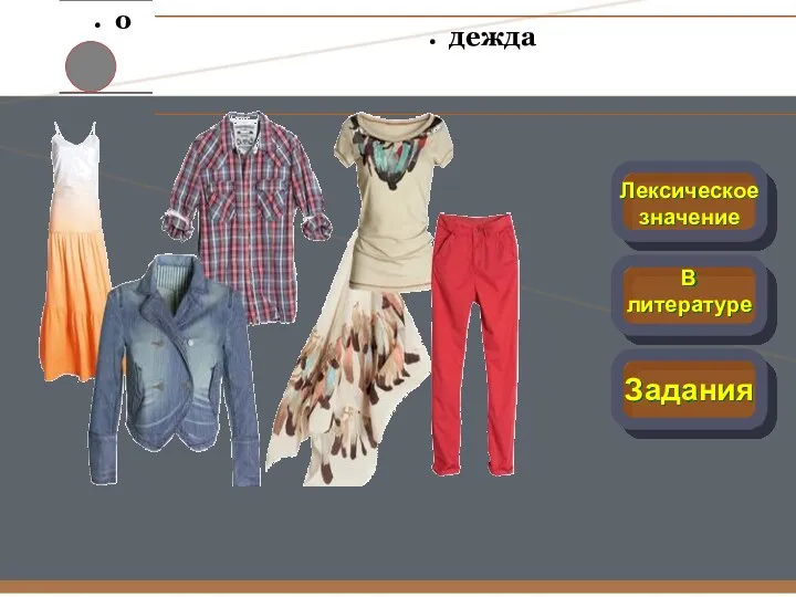 Лексическое значение Задания В литературе о дежда