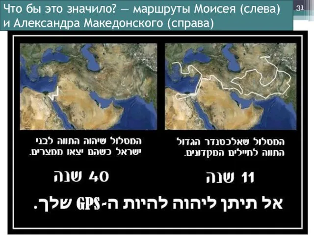 Что бы это значило? — маршруты Моисея (слева) и Александра Македонского (справа)