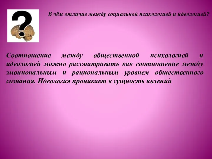 В чём отличие между социальной психологией и идеологией? Соотношение между