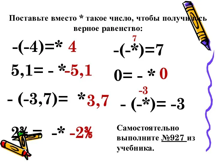 Поставьте вместо * такое число, чтобы получилось верное равенство: -(-4)=*