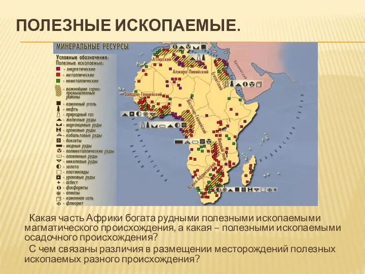 ПОЛЕЗНЫЕ ИСКОПАЕМЫЕ. Какая часть Африки богата рудными полезными ископаемыми магматического