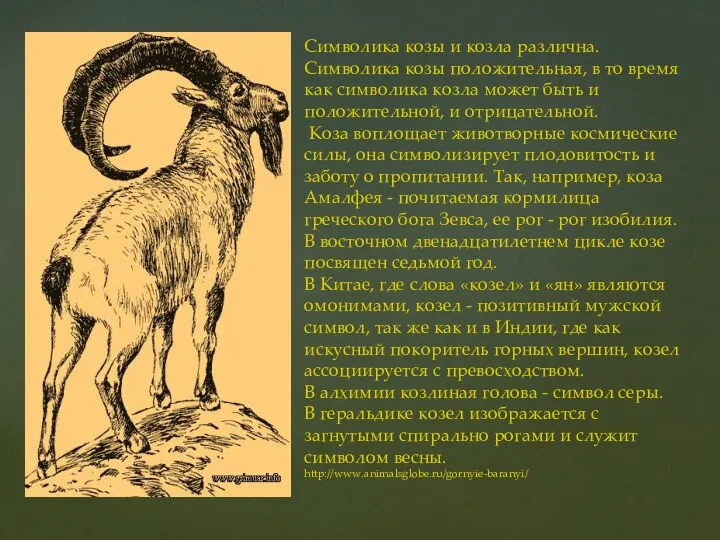 Символика козы и козла различна. Символика козы положительная, в то