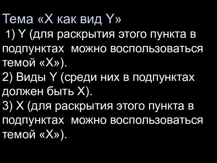 Тема «Х как вид Y» 1) Y (для раскрытия этого