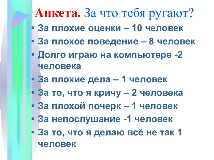 Анкета. За что тебя ругают? За плохие оценки – 10