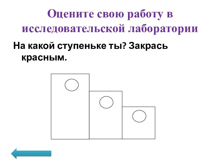 Оцените свою работу в исследовательской лаборатории На какой ступеньке ты? Закрась красным.