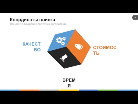 Координаты поиска КАЧЕСТВО СТОИМОСТЬ ВРЕМЯ Лекция 12. Кадровая политика организации