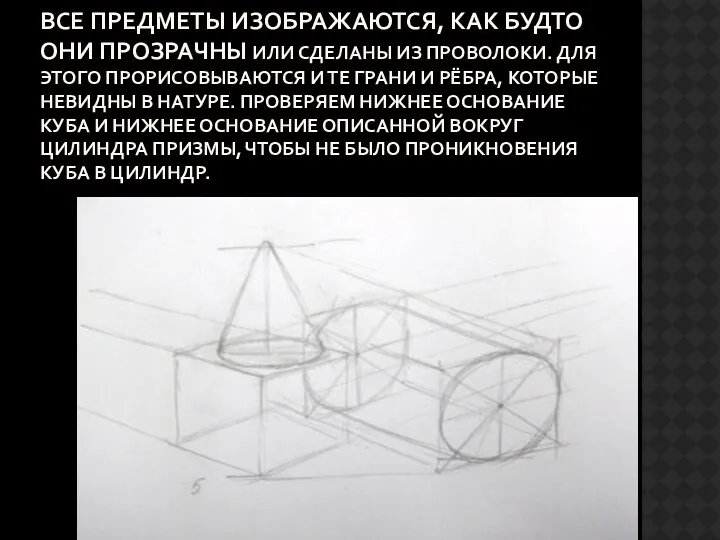 Все предметы изображаются, как будто они прозрачны или сделаны из