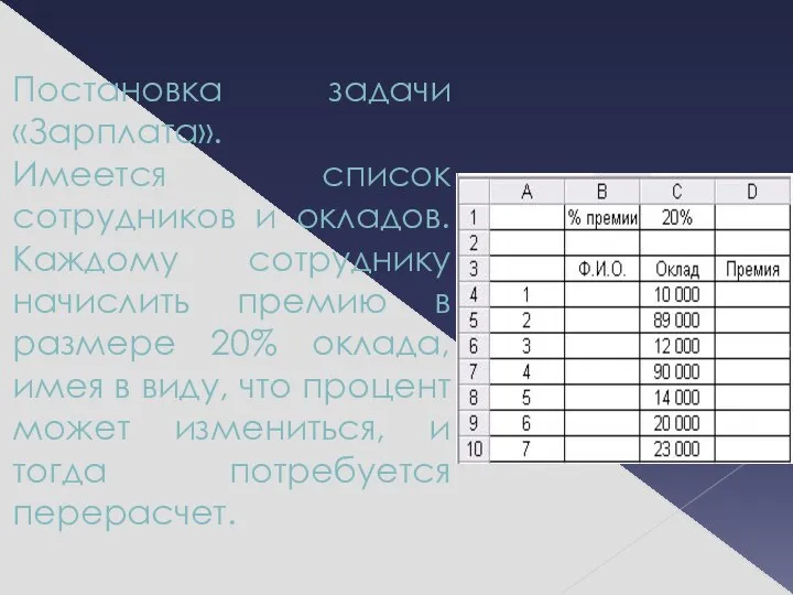 Постановка задачи «Зарплата». Имеется список сотрудников и окладов. Каждому сотруднику