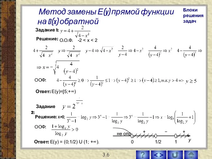 Метод замены Е(y) прямой функции на D(x) обратной 3.6 Задание 1: О.О.Ф. -2