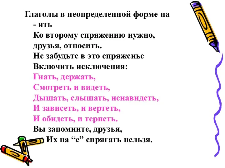 Глаголы в неопределенной форме на - ить Ко второму спряжению