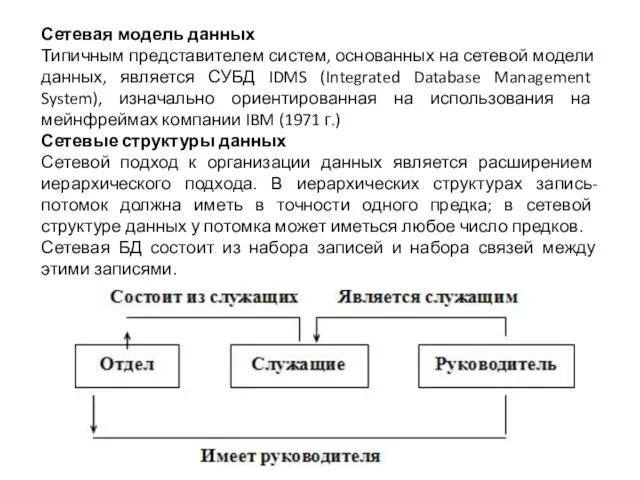 Сетевая модель данных Типичным представителем систем, основанных на сетевой модели