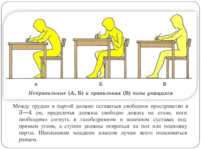 Между грудью и партой должно оставаться свободное пространство в 3—4