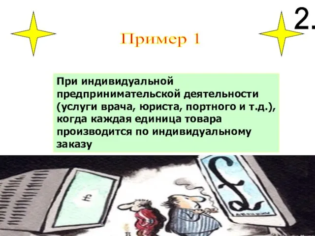 Пример 1 При индивидуальной предпринимательской деятельности (услуги врача, юриста, портного