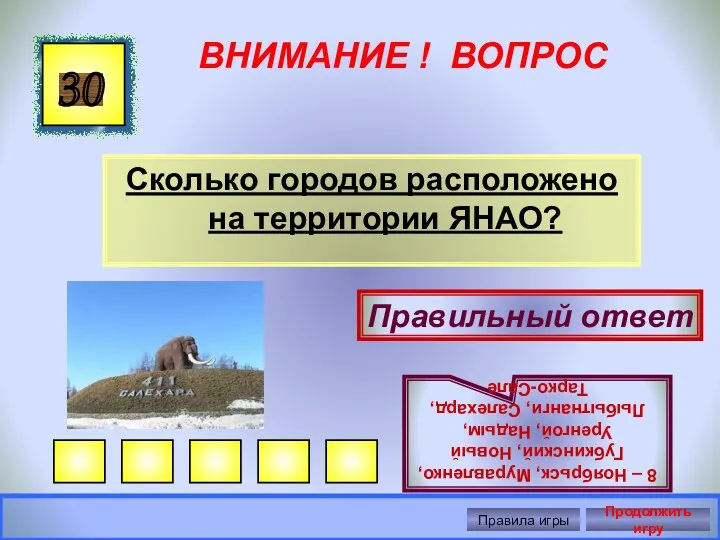 ВНИМАНИЕ ! ВОПРОС Сколько городов расположено на территории ЯНАО? 30