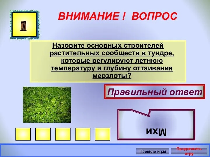 ВНИМАНИЕ ! ВОПРОС Назовите основных строителей растительных сообществ в тундре,