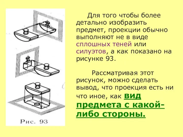 Для того чтобы более детально изобразить предмет, проекции обычно выполняют не в виде