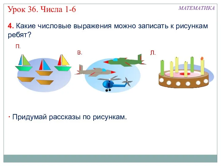 МАТЕМАТИКА 4. Какие числовые выражения можно записать к рисункам ребят?