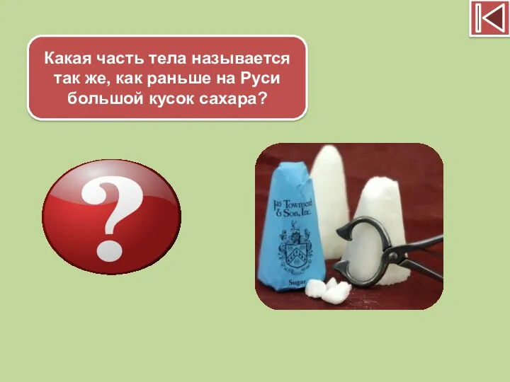 Какая часть тела называется так же, как раньше на Руси большой кусок сахара? Голова