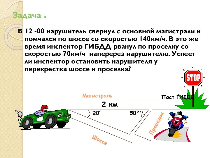 Задача . В 12 -00 нарушитель свернул с основной магистрали