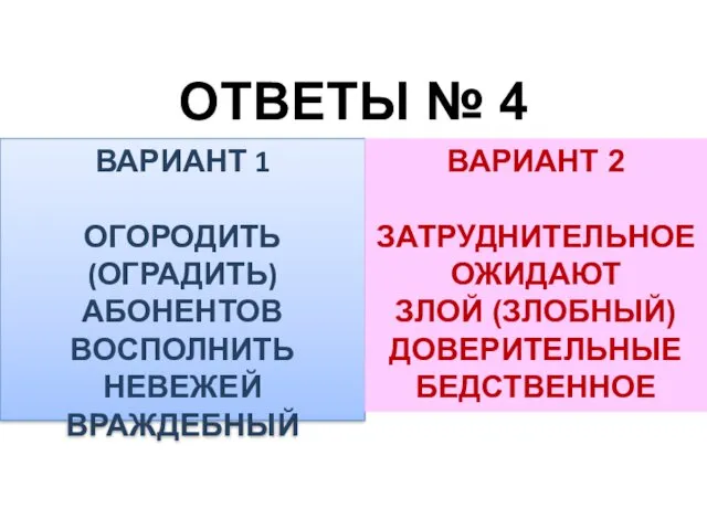 ОТВЕТЫ № 4 ВАРИАНТ 1 ОГОРОДИТЬ (ОГРАДИТЬ) АБОНЕНТОВ ВОСПОЛНИТЬ НЕВЕЖЕЙ