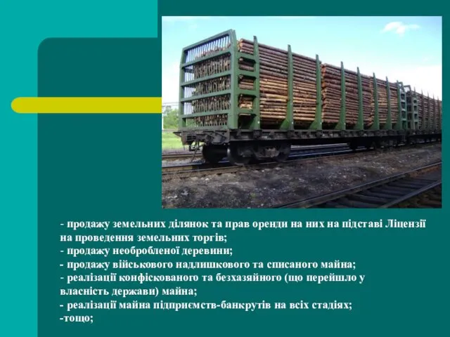 - продажу земельних ділянок та прав оренди на них на