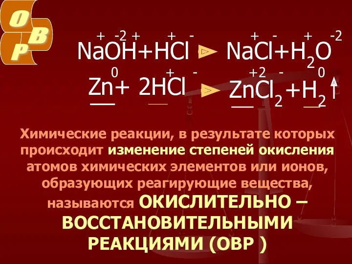 Zn+ 2HCl ZnCl2 +H2 Химические реакции, в результате которых происходит