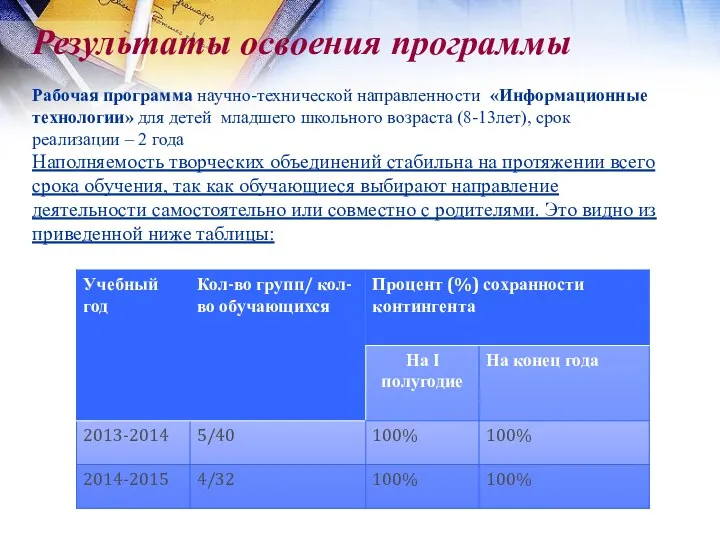 Результаты освоения программы Рабочая программа научно-технической направленности «Информационные технологии» для