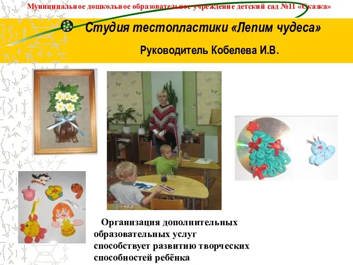 Студия тестопластики «Лепим чудеса» Руководитель Кобелева И.В. Муниципальное дошкольное образовательное