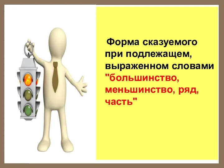 Форма сказуемого при подлежащем, выраженном словами "большинство, меньшинство, ряд, часть"