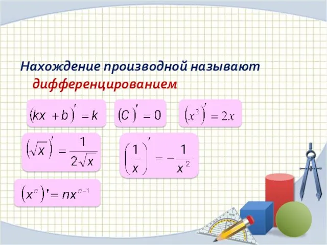 Нахождение производной называют дифференцированием