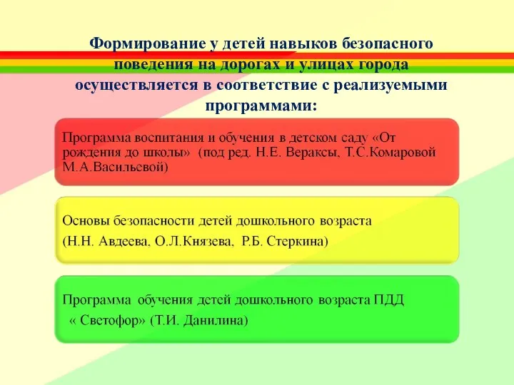 Формирование у детей навыков безопасного поведения на дорогах и улицах города осуществляется в