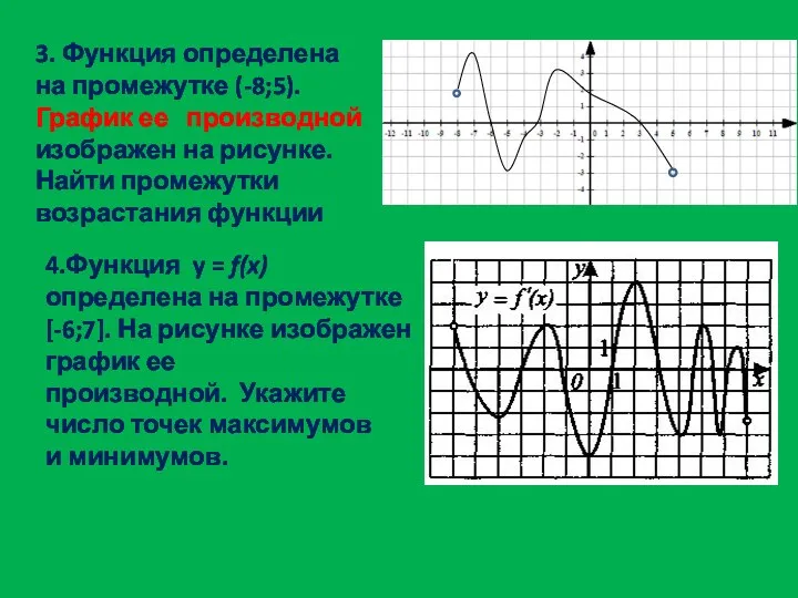 3. Функция определена на промежутке (-8;5). График ее производной изображен на рисунке. Найти