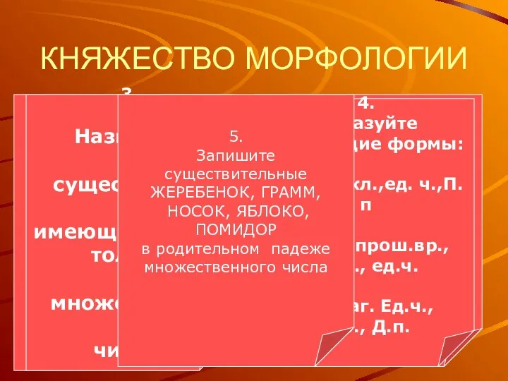 КНЯЖЕСТВО МОРФОЛОГИИ Перечислите все части речи с примерами 1. 2.