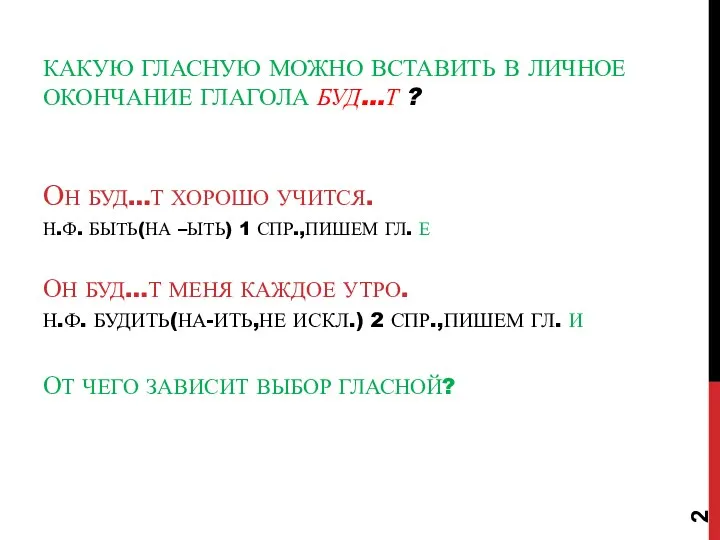 Какую гласную можно вставить в личное окончание глагола буд…т ?