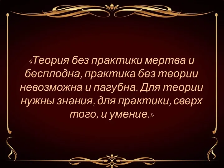 «Теория без практики мертва и бесплодна, практика без теории невозможна