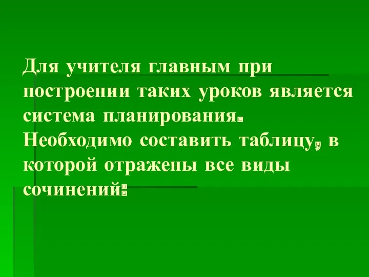 Для учителя главным при построении таких уроков является система планирования.