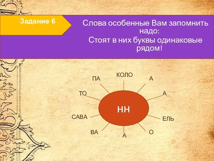 Задание 6 КОЛО Слова особенные Вам запомнить надо: Стоят в