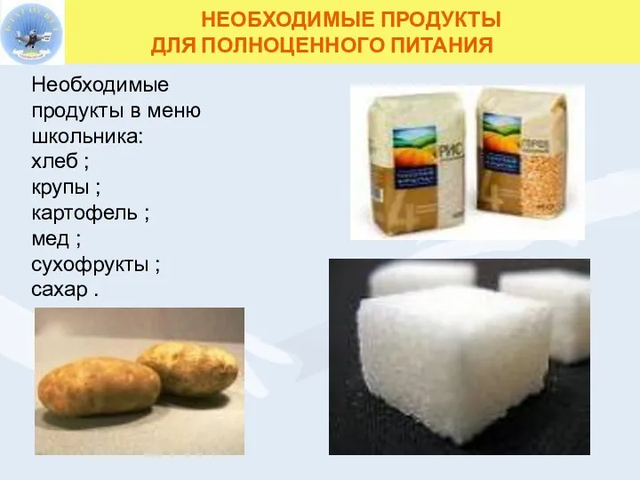 НЕОБХОДИМЫЕ ПРОДУКТЫ ДЛЯ ПОЛНОЦЕННОГО ПИТАНИЯ . Необходимые продукты в меню