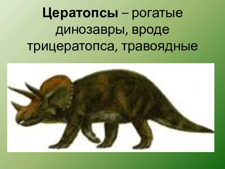 Цератопсы – рогатые динозавры, вроде трицератопса, травоядные