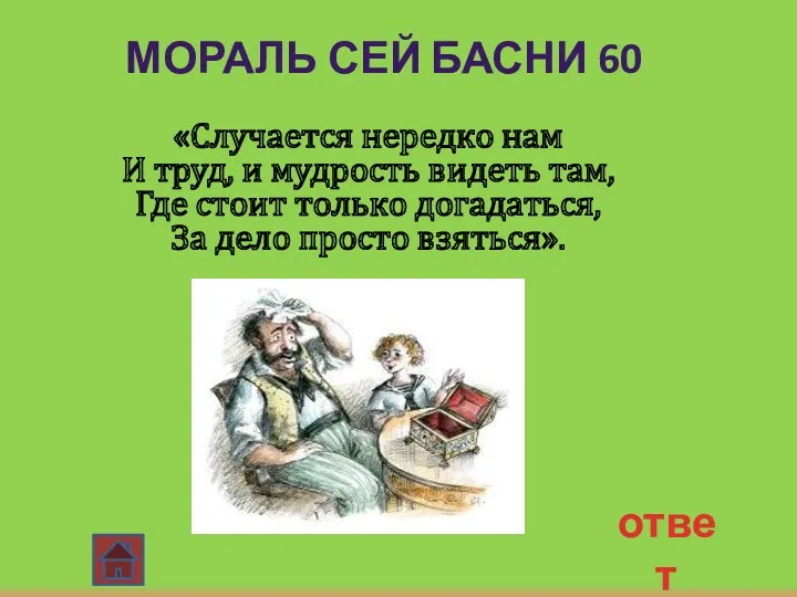 ответ Мораль сей басни 60 «Случается нередко нам И труд,