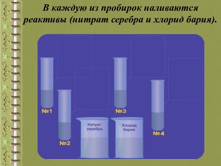 В каждую из пробирок наливаются реактивы (нитрат серебра и хлорид бария).