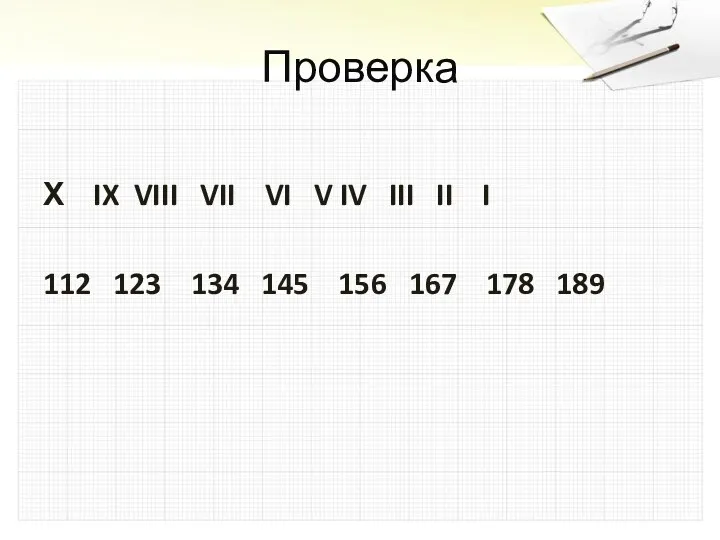 Проверка Х IX VIII VII VI V IV III II