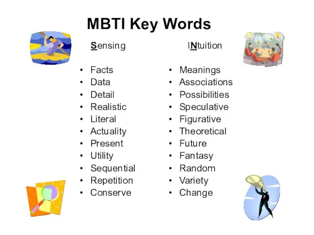 MBTI Key Words Sensing Facts Data Detail Realistic Literal Actuality