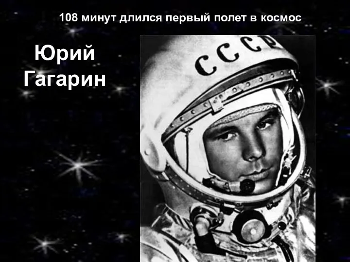 Юрий Гагарин 108 минут длился первый полет в космос