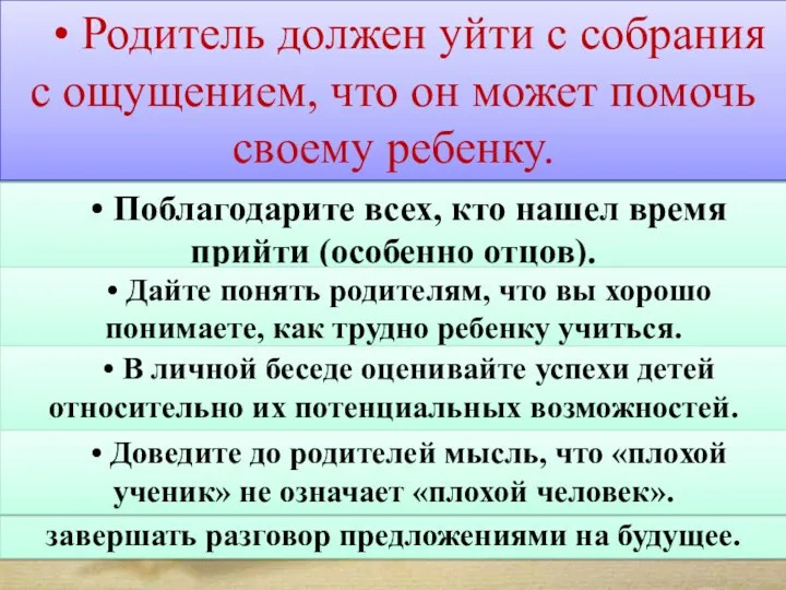 Советы классному руководителю по проведению собрания • Перед началом собрания