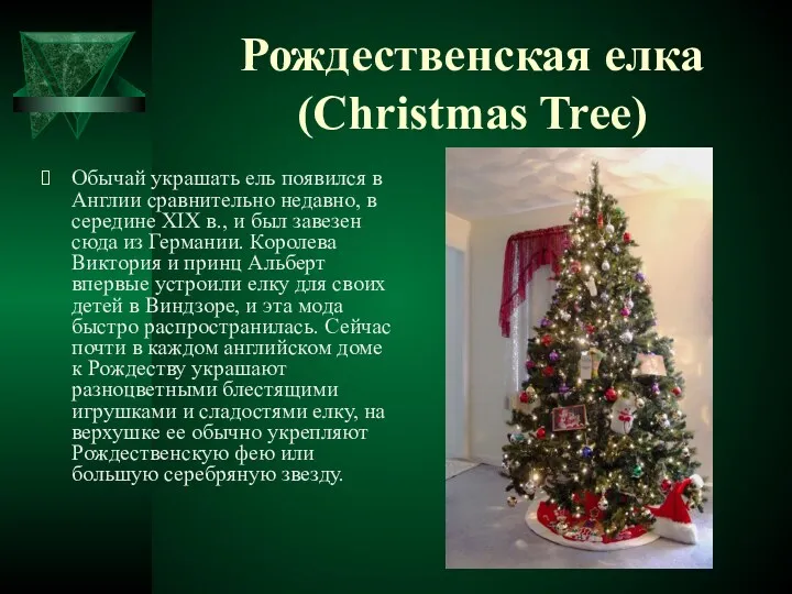 Рождественская елка (Christmas Tree) Обычай украшать ель появился в Англии сравнительно недавно, в