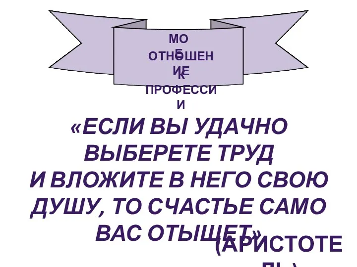 мое отношение К профессии «Если вы удачно выберете труд И