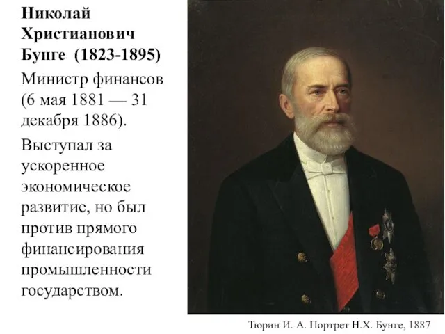 Николай Христианович Бунге (1823-1895) Министр финансов (6 мая 1881 —