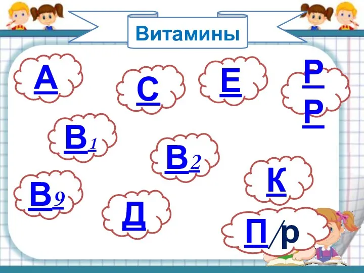 Витамины А В1 С Е В2 Д К В9 РР П/р